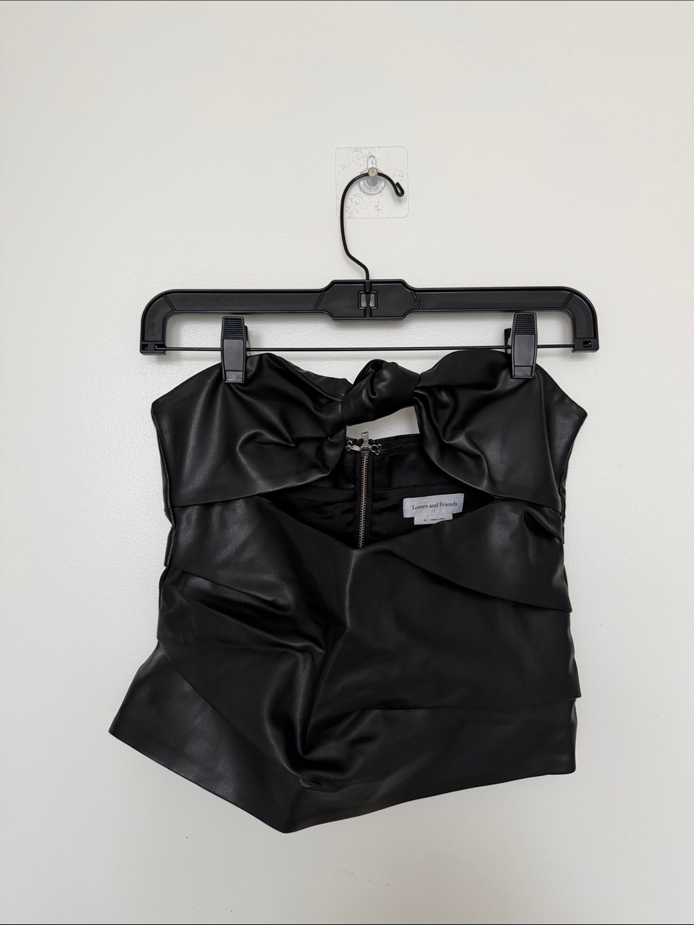 Lovers + Friends Black Faux Leather Strapless Knot Top